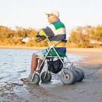 Wheeleez™  הליכון רולטור "ATR" מתקפל למבוגרים לדשא, שטח, וחוף ועוד - כולל מעצורים, סל איחסון ומושב - עם גלגלי בלון לחול PU